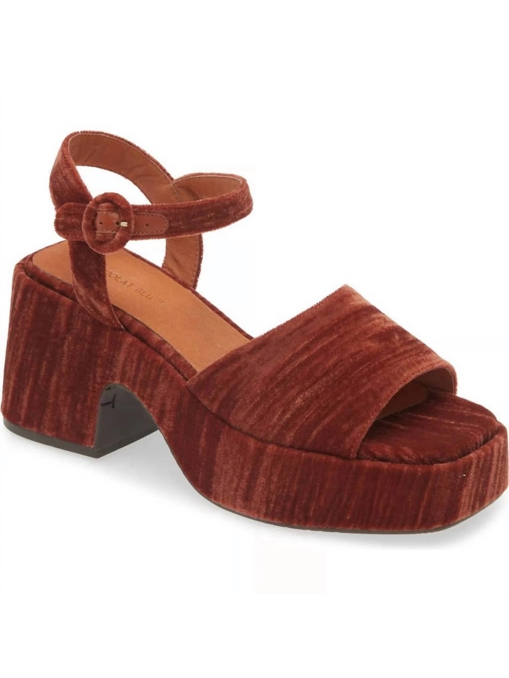 Platform Block Heel Sandal - Rust Velvet